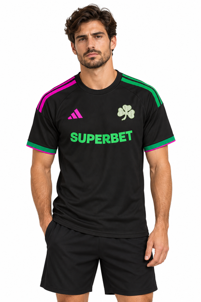 Maillot Panathinaïkos third 2026-2027 noir, vert et rose – porté de face