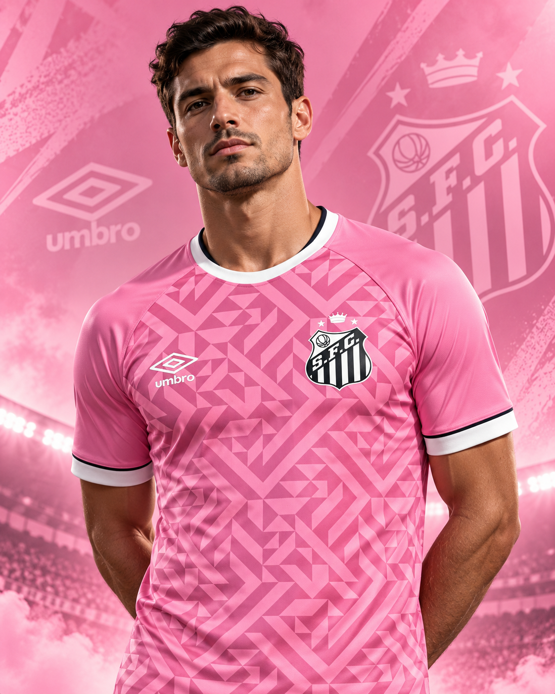 Santos FC 2026/27 Pink Special Edition jersey – affiche premium avec mannequin