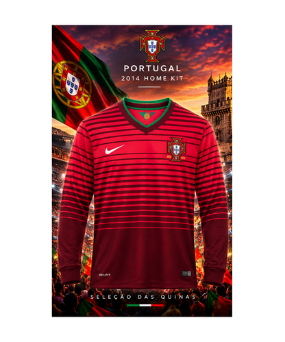 Portugal 2014 maillot domicile rétro manches longues affiche