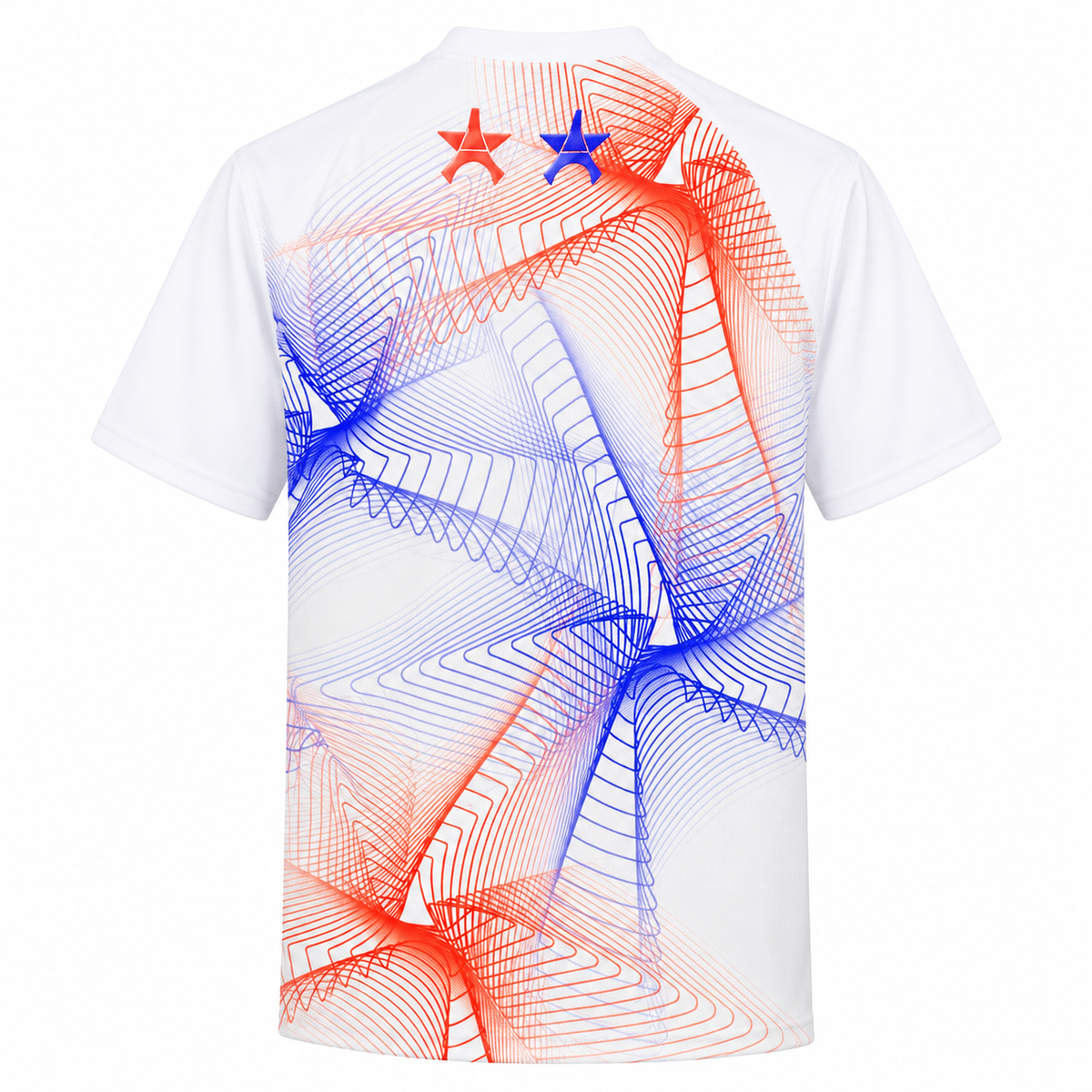 Maillot PSG Pre-Match 2026-2027, dos sur fond blanc avec deux étoiles rouge et bleue