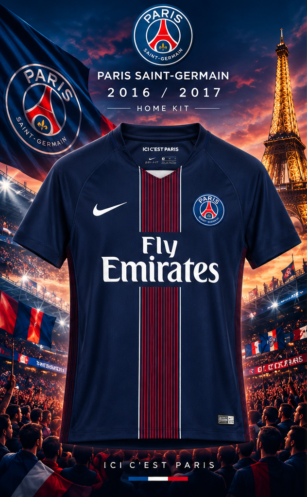 PSG domicile rétro 2016/17 maillot bleu marine sans cintre affiche