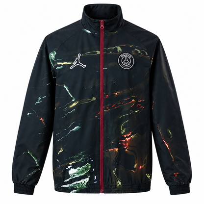 Veste PSG Jordan réversible côté noir à motifs face sur fond blanc