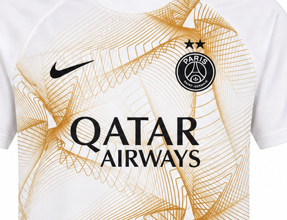 Gros plan sur les motifs dorés du maillot PSG Special Edition 2026-2027