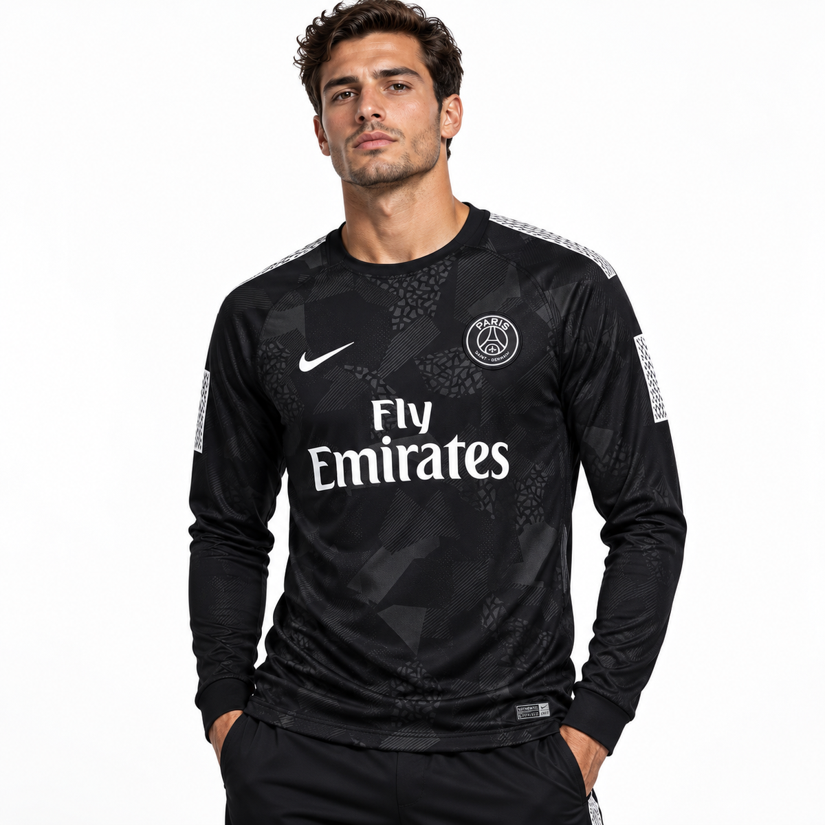 PSG third rétro noir 2017/2018 manches longues – mannequin