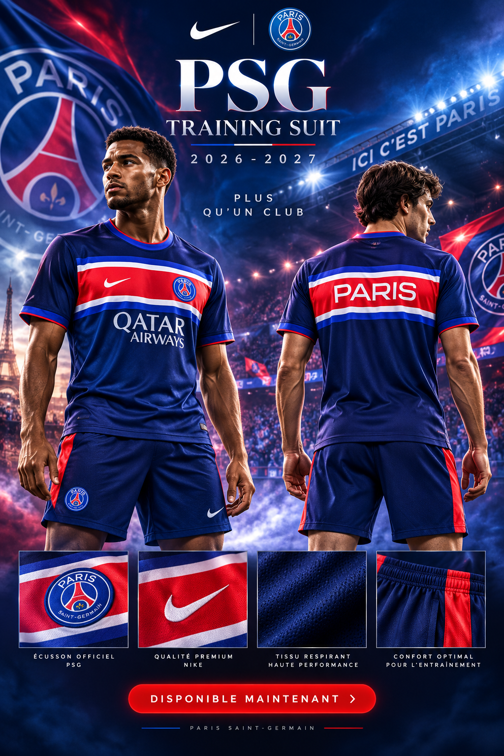 PSG ensemble entraînement bleu marine 2026 2027 – affiche
