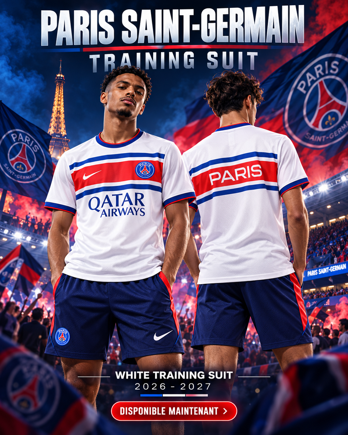 PSG ensemble entraînement blanc 2026/2027 maillot et short – affiche
