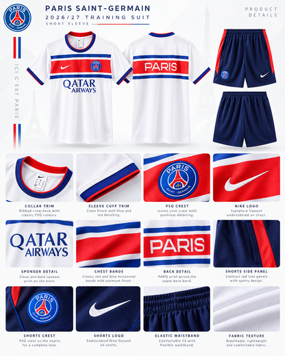PSG ensemble entraînement blanc 2026/2027 maillot et short – detail