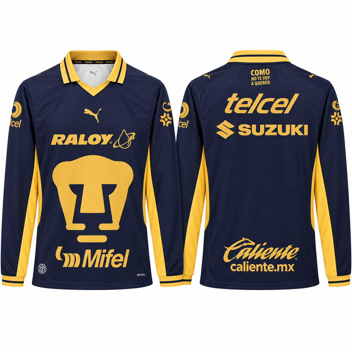 Maillot Pumas UNAM domicile 2026-2027 à manches longues bleu marine et doré – face-dos