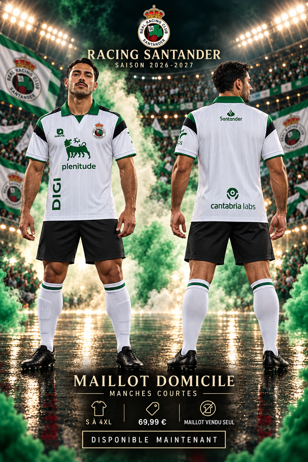 Racing Santander domicile 2026-2027 — affiche mannequin face et dos