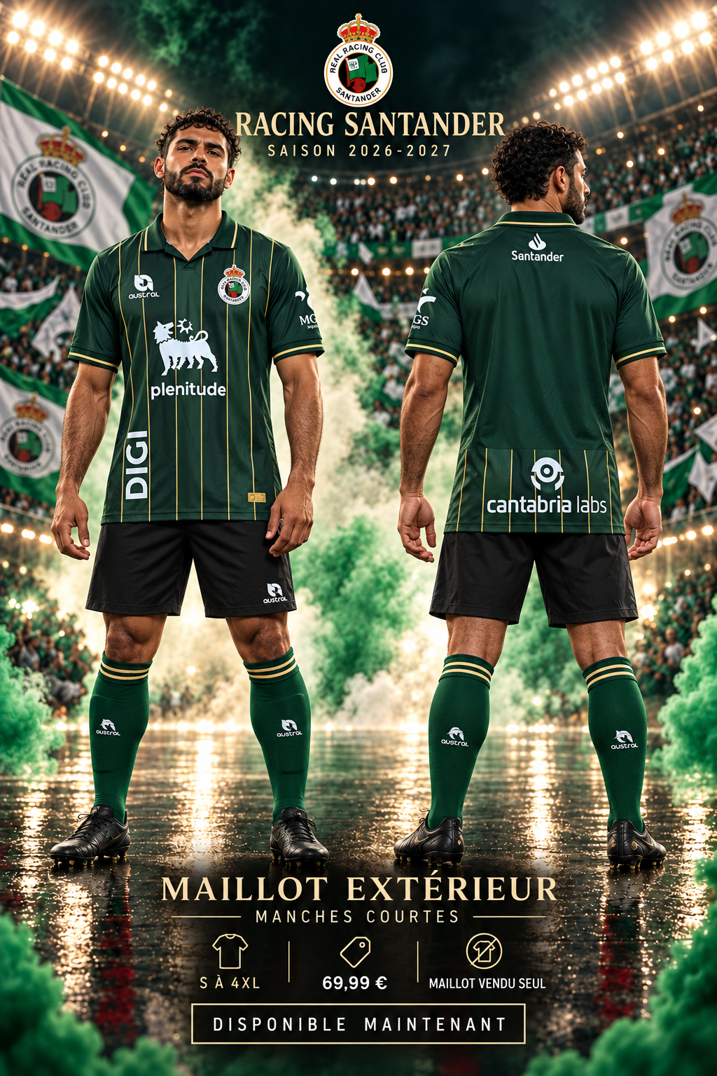 Racing Santander extérieur 2026-2027 — affiche mannequin face et dos