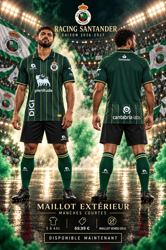 Racing Santander extérieur 2026-2027 — affiche mannequin face et dos