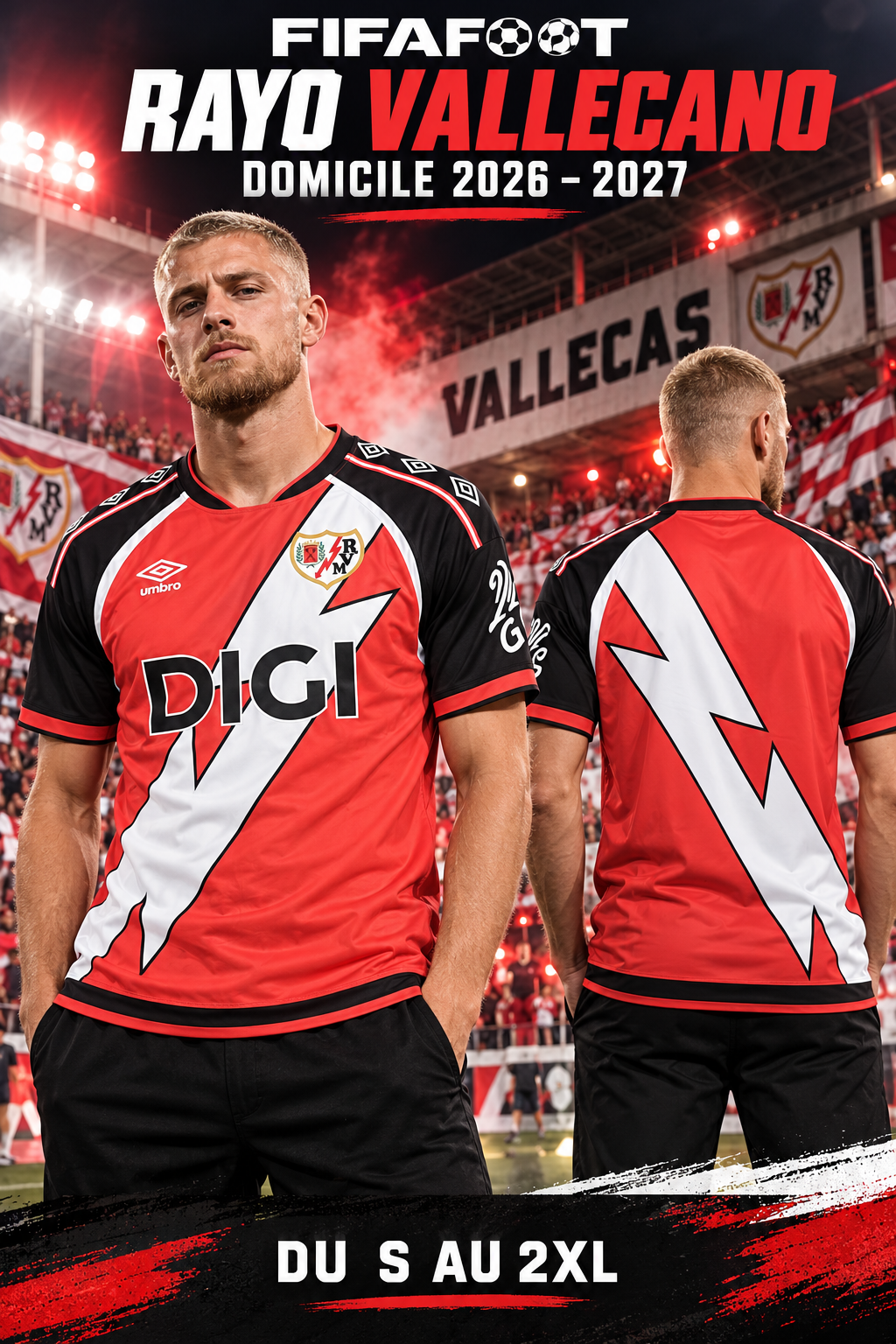 Maillot Rayo Vallecano Domicile 2026-2027 rouge noir blanc — affiche