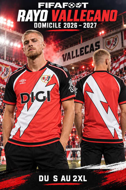 Maillot Rayo Vallecano Domicile 2026-2027 rouge noir blanc — affiche