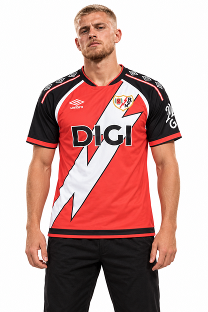 Maillot Rayo Vallecano Domicile 2026-2027 rouge noir blanc — mannequin