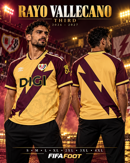 Maillot Rayo Vallecano Third 2026-2027 doré et bordeaux — affiche