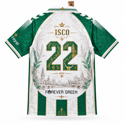 Dos du maillot commémoratif Real Betis 26/27 ISCO 22 sur fond blanc