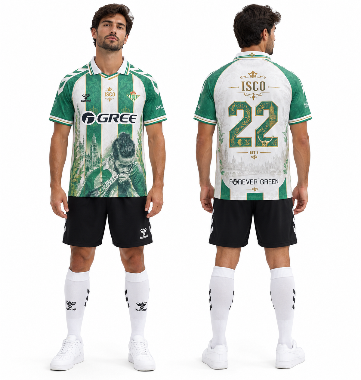 Mannequin portant le maillot commémoratif Real Betis 26/27 de face et de dos