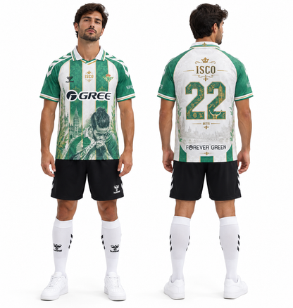 Mannequin portant le maillot commémoratif Real Betis 26/27 de face et de dos