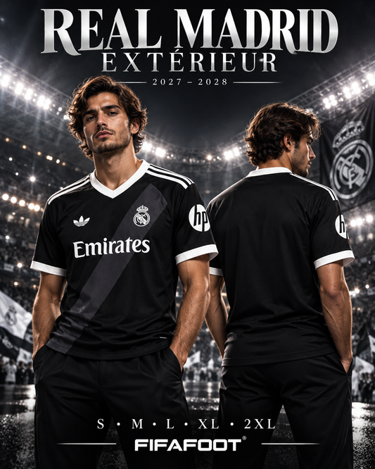 Maillot Real Madrid extérieur noir 2027-2028 — affiche