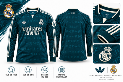 Maillot Real Madrid extérieur 2026-2027 manches longues — détails