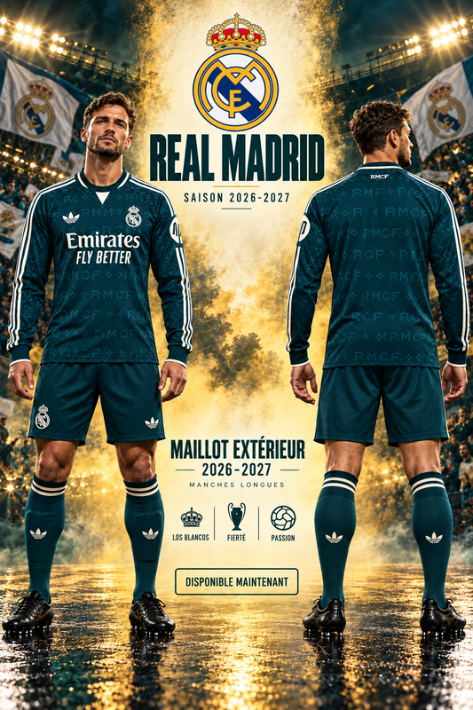 Maillot Real Madrid extérieur 2026-2027 manches longues — affiche