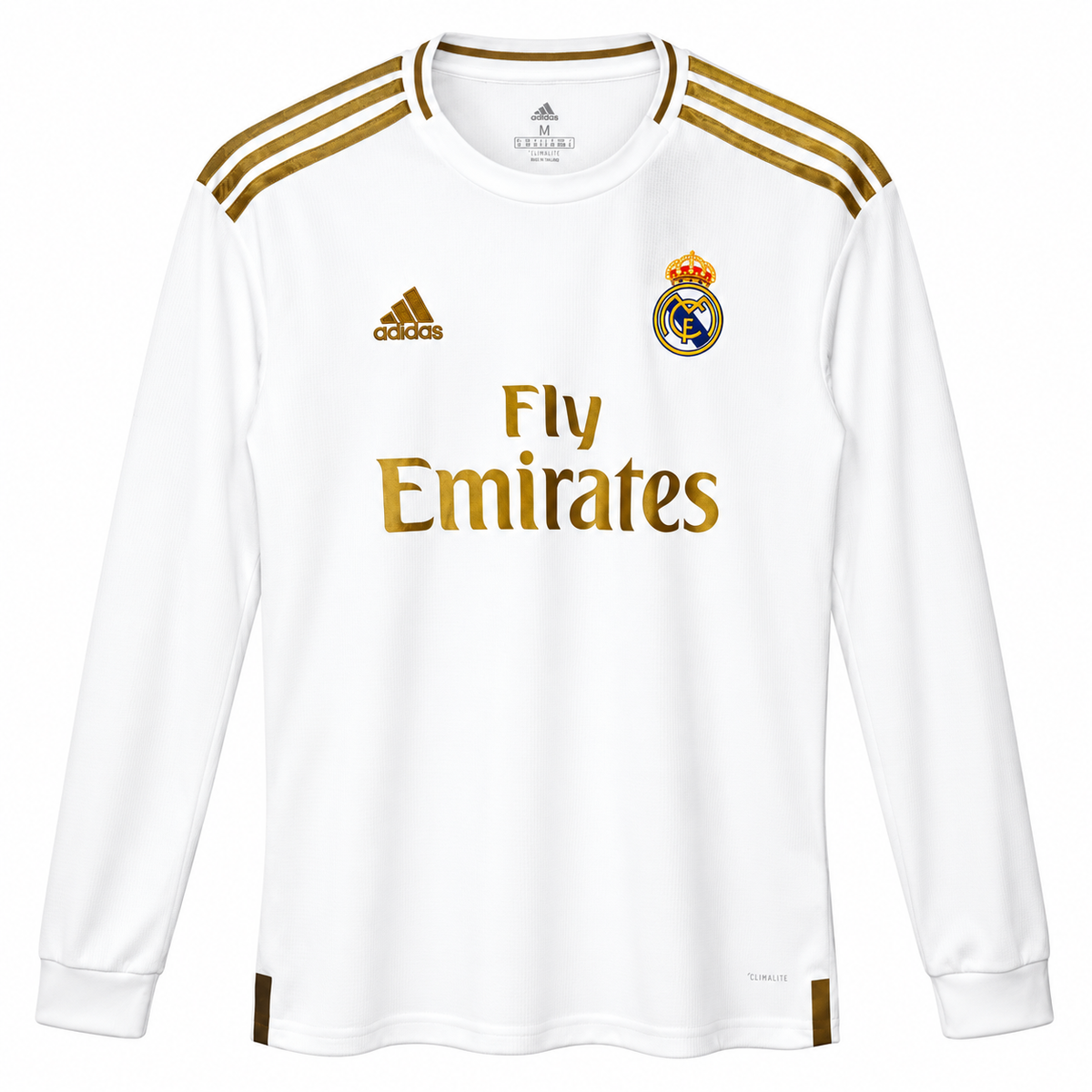 Real Madrid maillot domicile rétro blanc or manches longues 2019/20 - face
