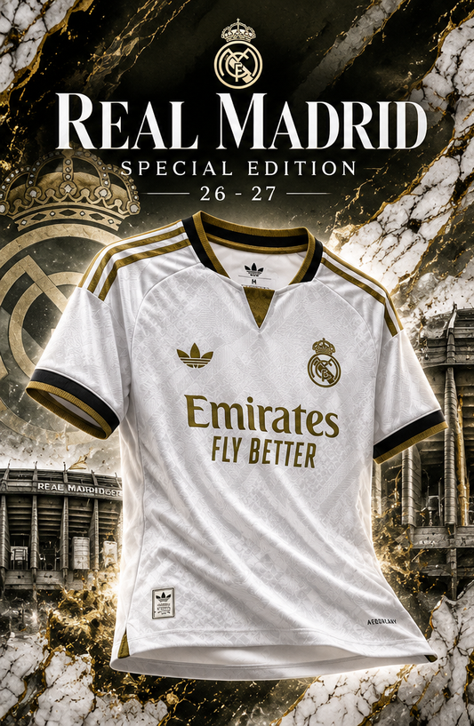 Affiche premium Real Madrid Special Edition blanc et or 2026 2027