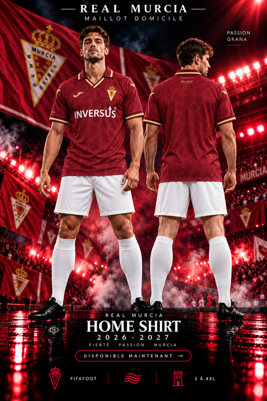 Affiche Real Murcia domicile 2026-2027, mannequins de face et de dos