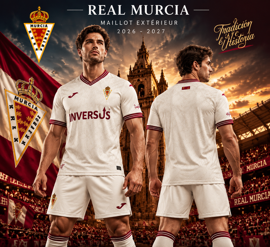 Affiche Real Murcia extérieur 2026-2027 avec mannequins face et dos