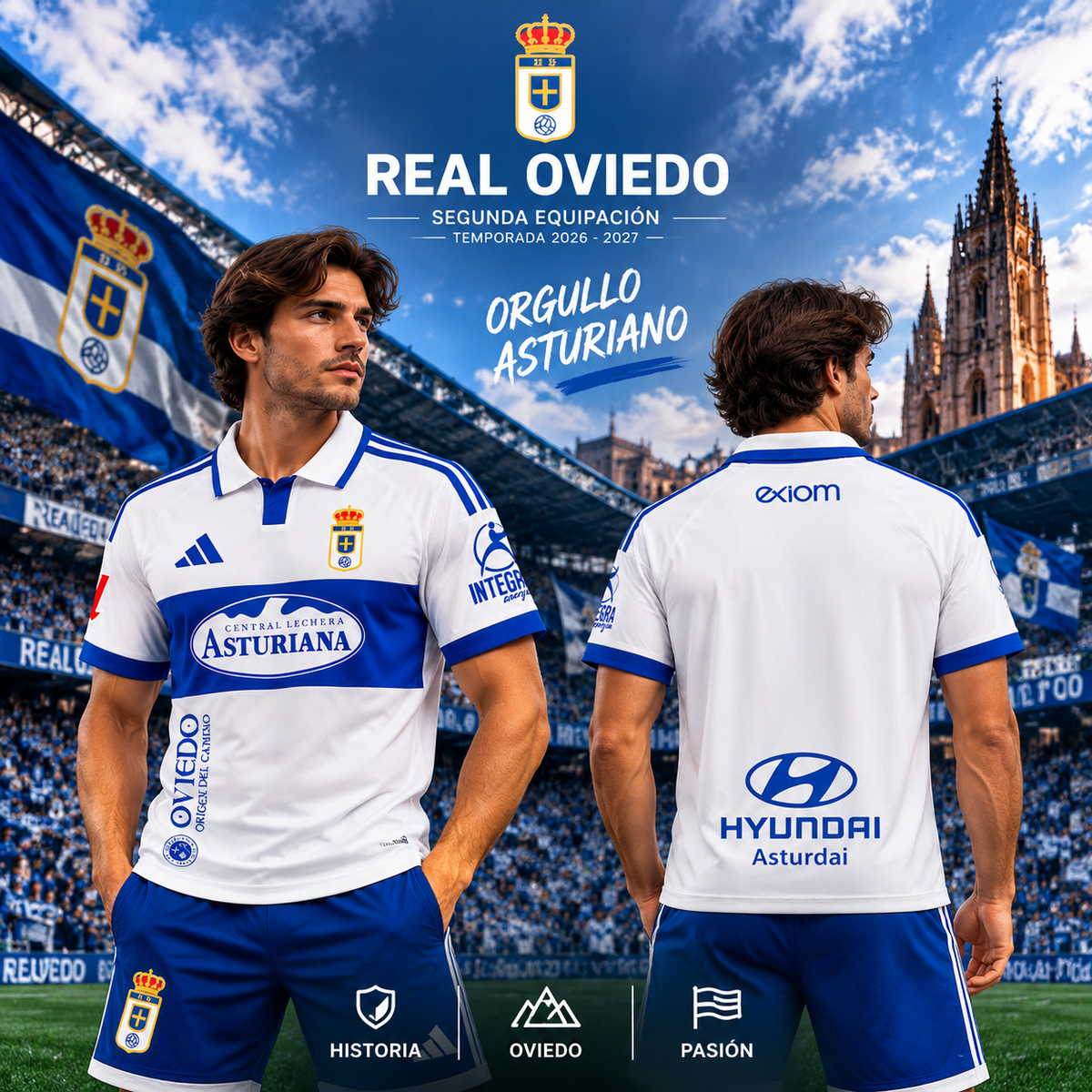 Affiche Real Oviedo Away 2026-2027, mannequin vu de face et de dos