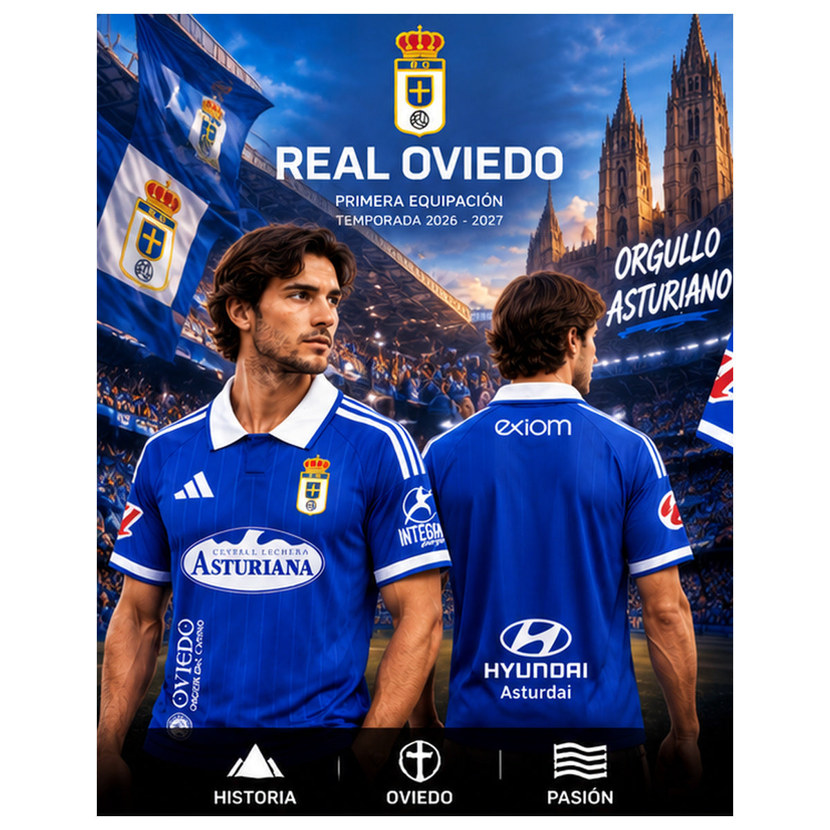 Affiche premium Real Oviedo domicile 2026-2027 mannequin face et dos