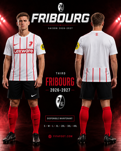 Maillot SC Fribourg Third blanc et rouge 2026-2027 — affiche