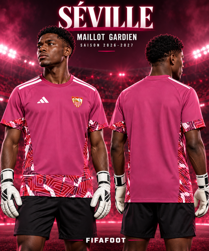 Affiche maillot FC Séville gardien homme 2026-2027 — mannequin avec gants de gardien de face et de dos