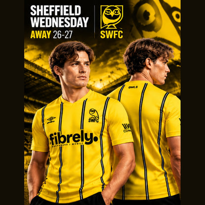 Affiche premium Sheffield Wednesday Away 2026-2027, deux mannequins masculins de face et de dos