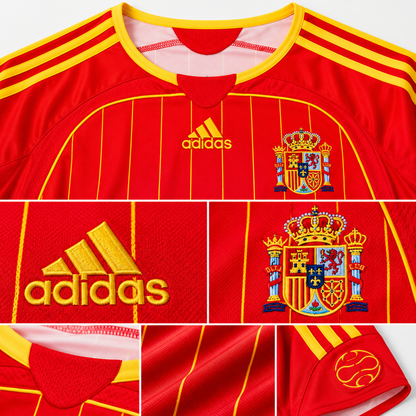 Espagne maillot domicile rétro rouge et jaune 2006 detail