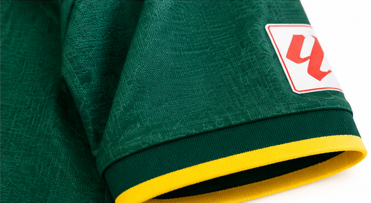 Détails de la manche et du tissu vert Sporting de Gijón