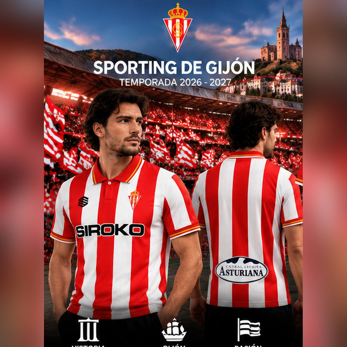 Affiche premium maillot domicile Sporting de Gijón 2026-2027