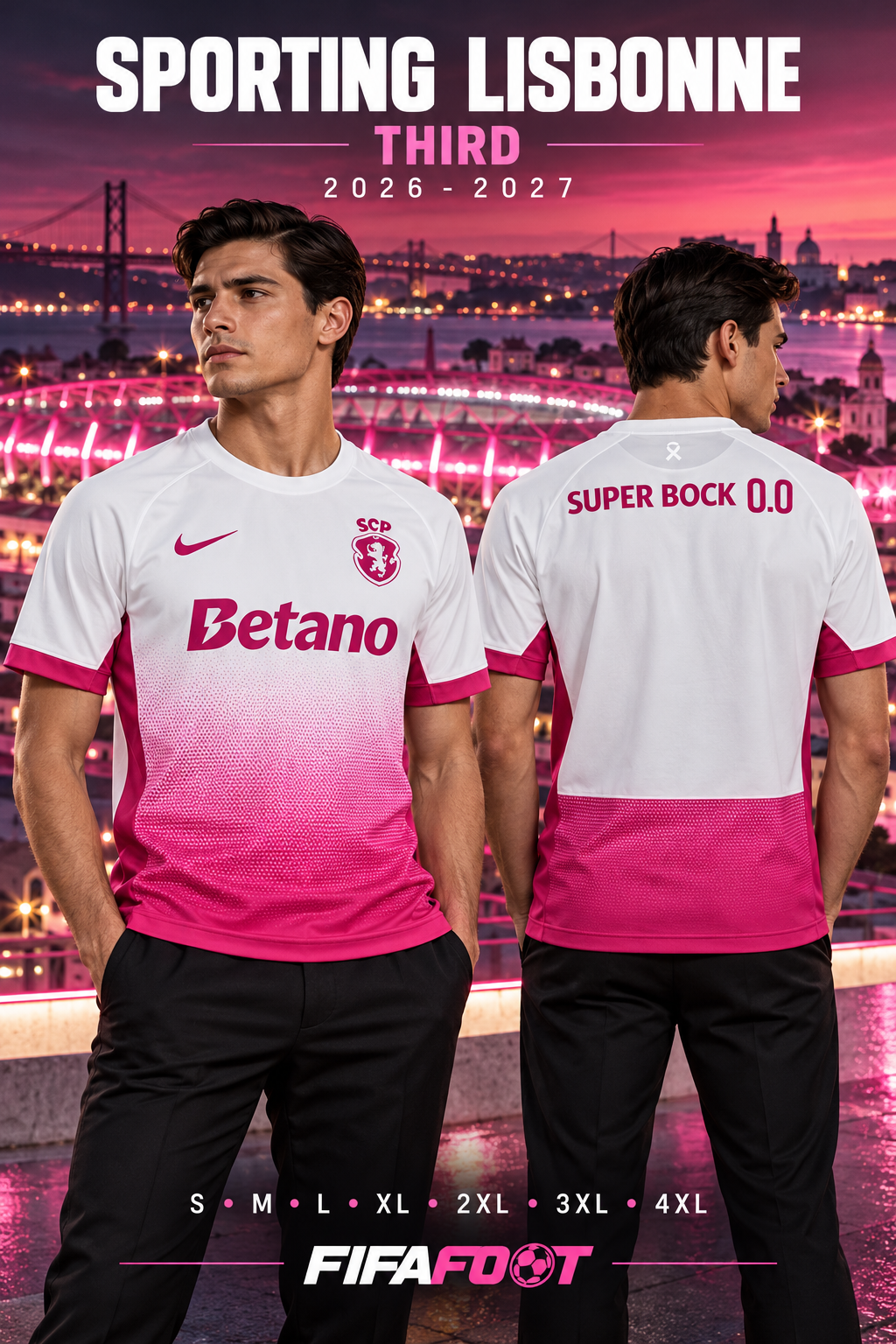 Maillot Sporting Lisbonne Third 2026-2027 blanc et rose — affiche