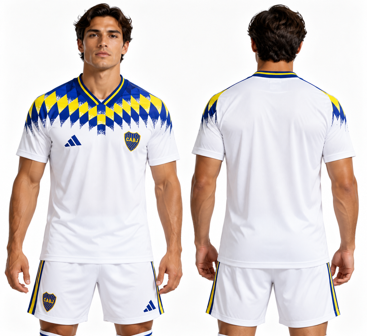 Boca Juniors 26/27 Reissue White – vues avant et arrière sur mannequin
