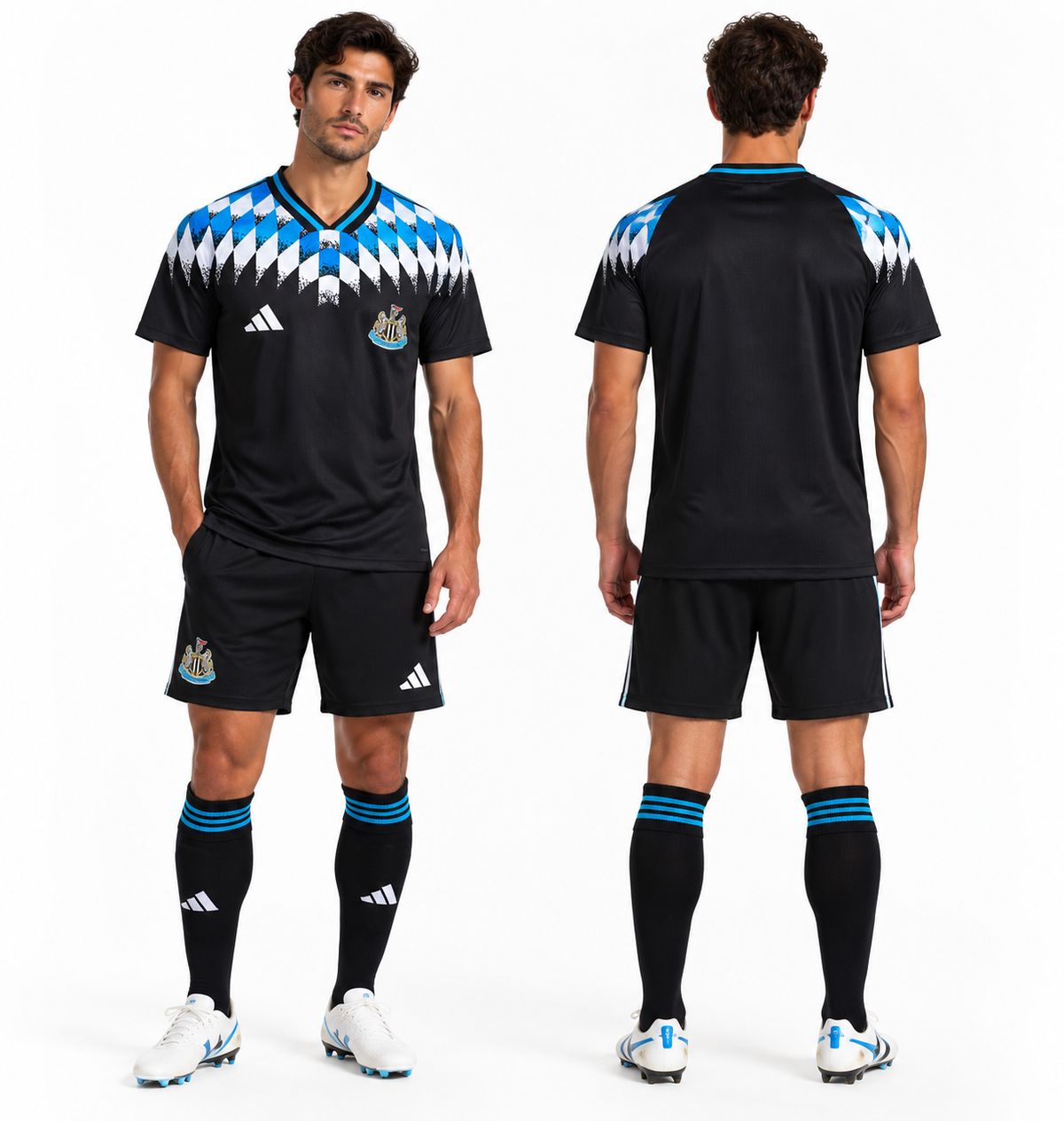 Newcastle United 26/27 Reissue Black – vues avant et arrière sur mannequin