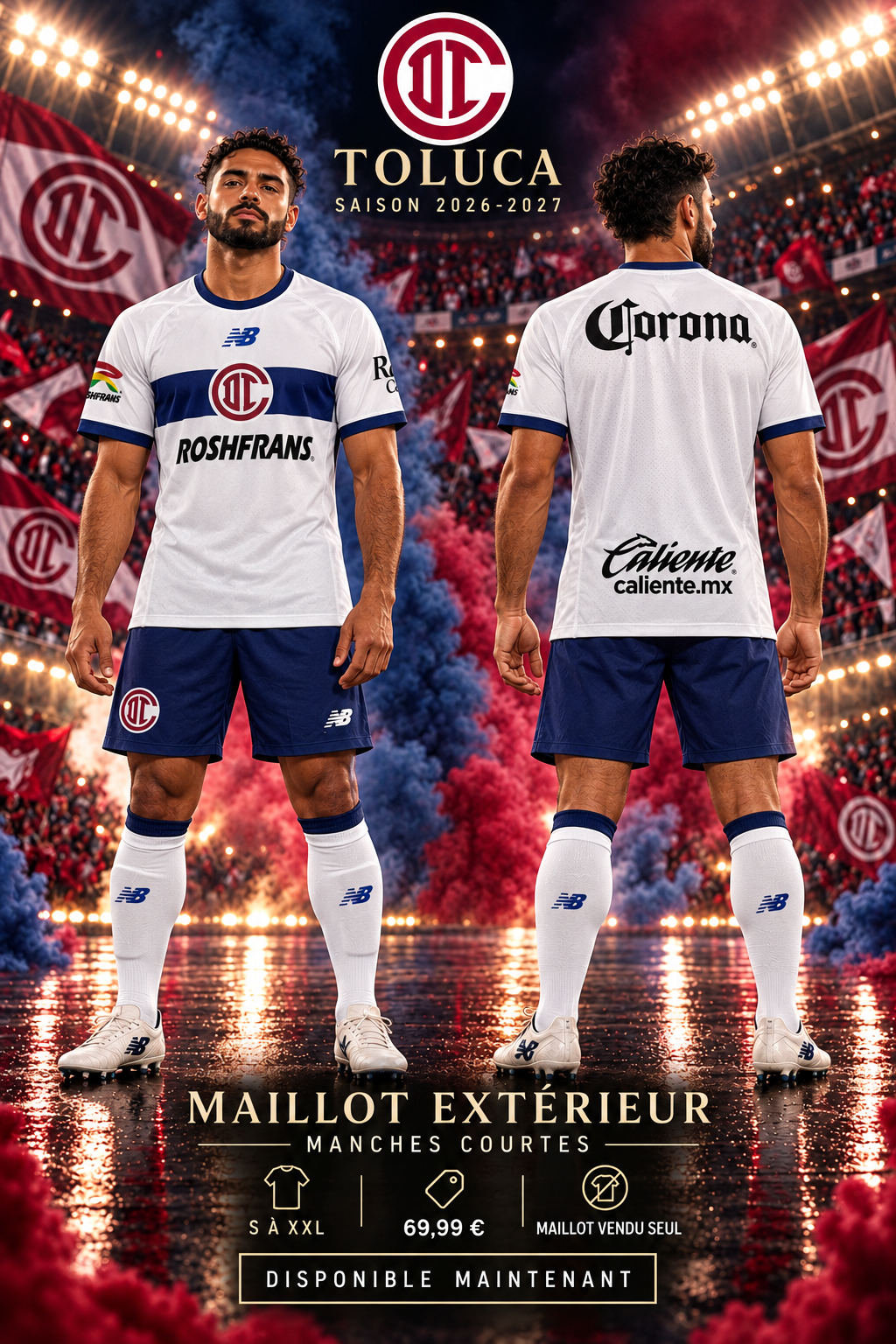 Affiche Toluca extérieur 2026-2027 mannequin face et dos S à XXL