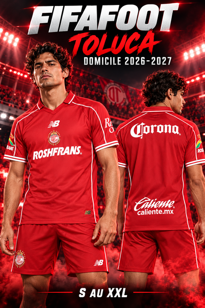 Affiche FIFAFOOT maillot Toluca domicile 2026-2027, mannequin de face et de dos