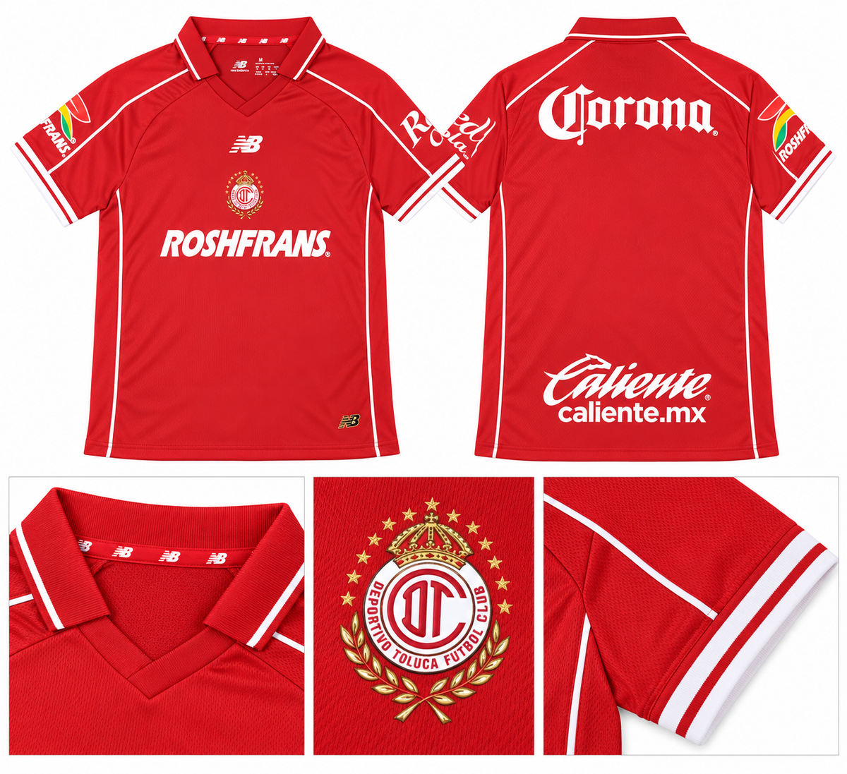 Maillot Toluca domicile 2026-2027, détails du col, de l’écusson et des finitions