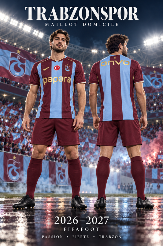 Maillot Trabzonspor domicile 2026-2027 bordeaux et bleu ciel — affiche