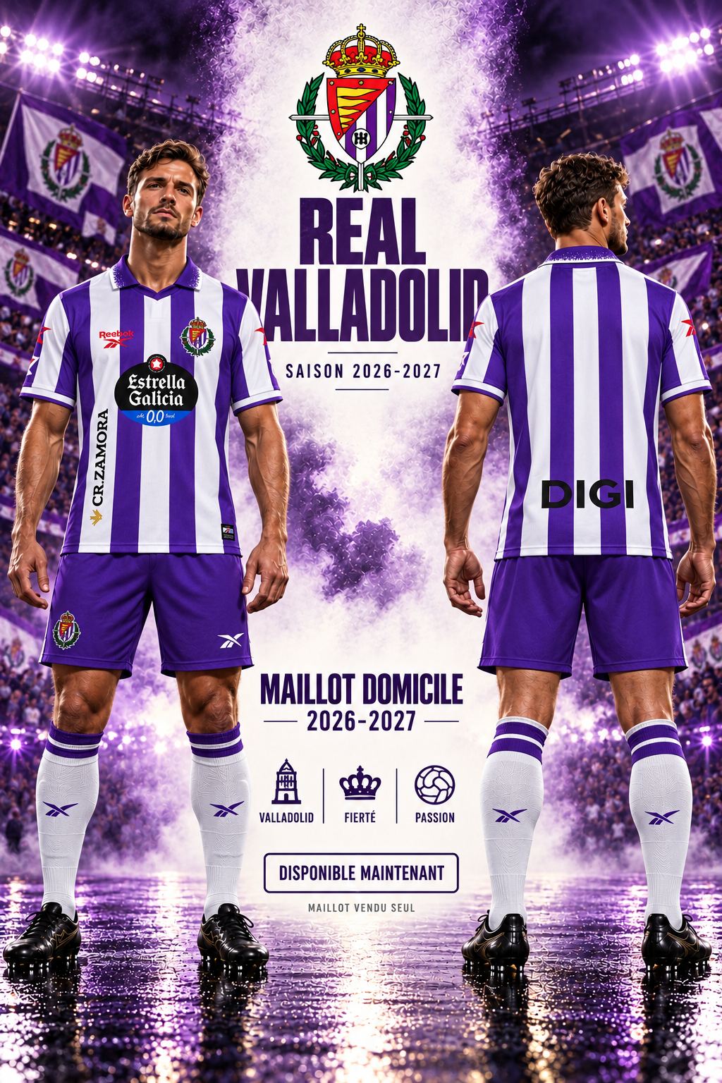 Maillot Real Valladolid domicile 2026-2027 – affiche mannequin face et dos