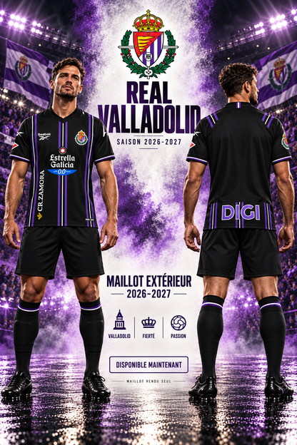 Maillot Real Valladolid extérieur 2026-2027 – affiche mannequin face et dos