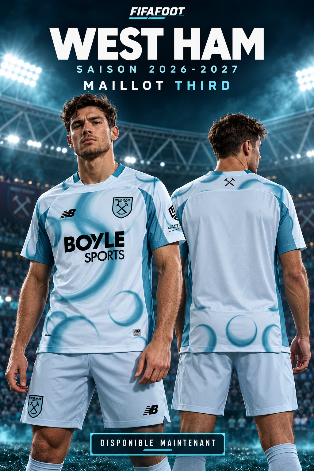 Affiche FIFAFOOT — maillot West Ham third 2026-2027 porté de face et de dos
